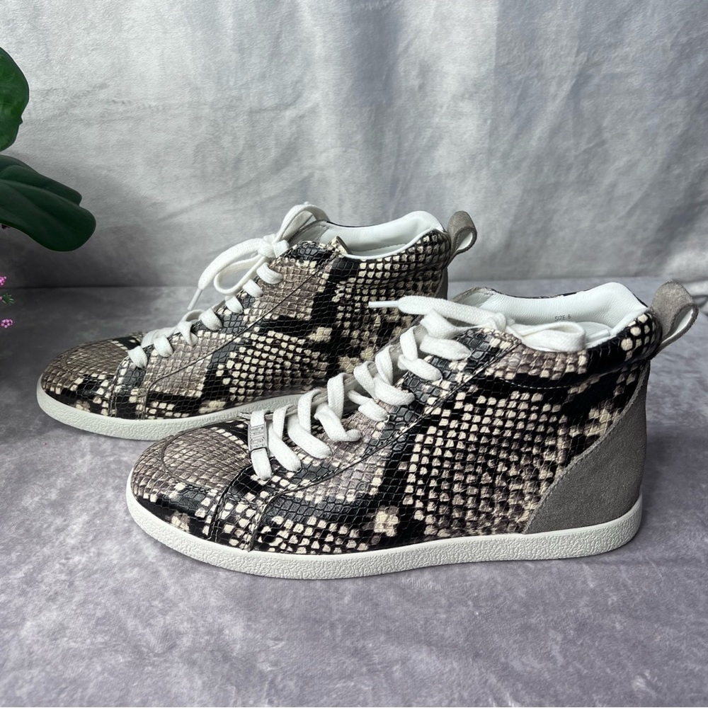 PAIGE Annie Snake Embossed Mid Top Sneaker Size 6 - Picture 3 of 9
